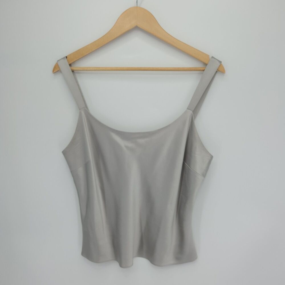 Lafayette 148 Womens 100% Silk Satin Crop Tank Top Silver Size 12
